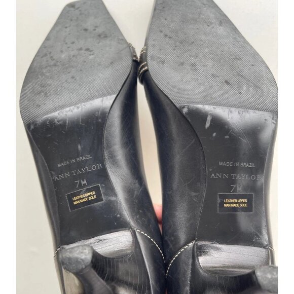 Vintage Ann Taylor Womens Black Kitten Heels w/Square Toes Buckle Stiched Sz 7 - Picture 13 of 16